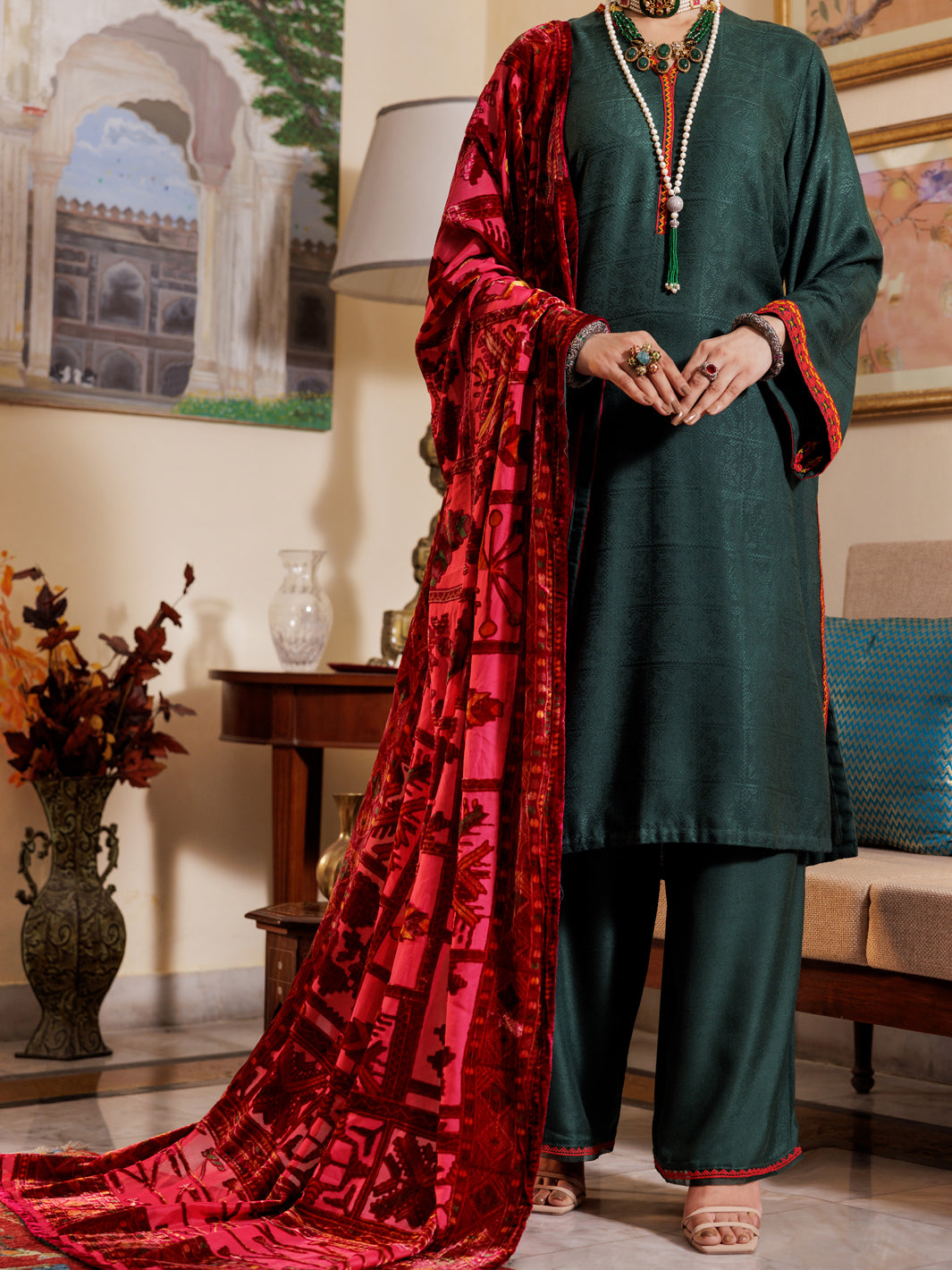 Yarn Dyed Green Stitched Suit - Almirah