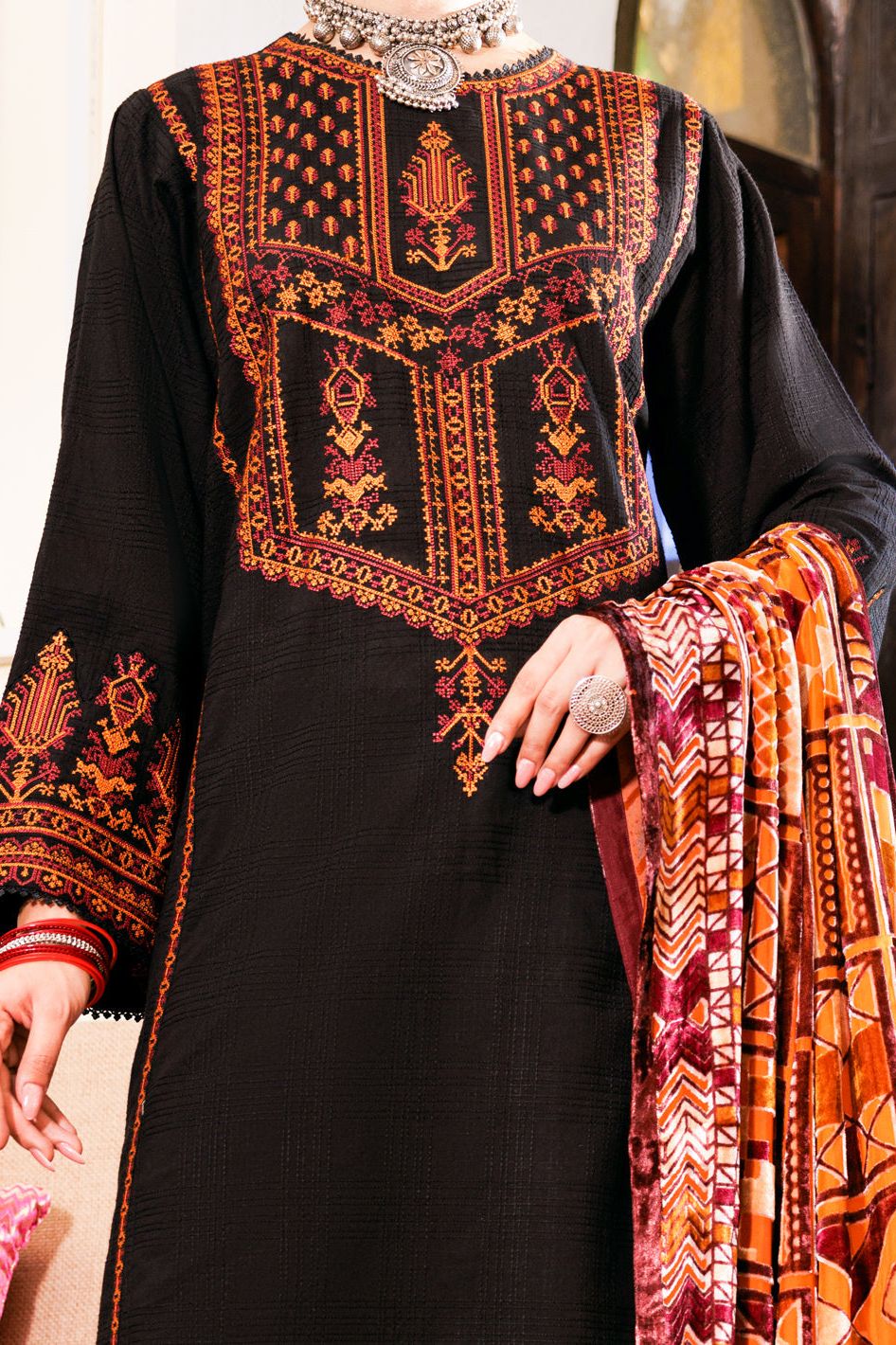 Yarn Dyed Black Stitched Suit - Almirah