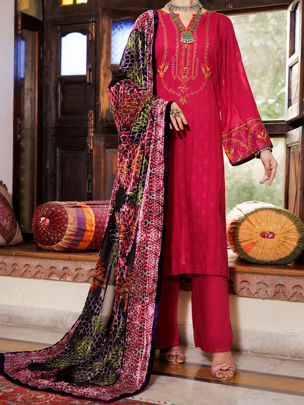 Acrylic Fuchsia Unstitched Suit - Almirah