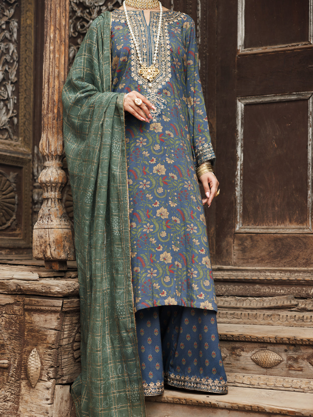 Maple Silk Blue Stitched Suit - Almirah