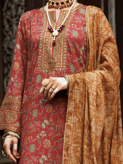 Maple Silk Maroon Stitched Suit - Almirah