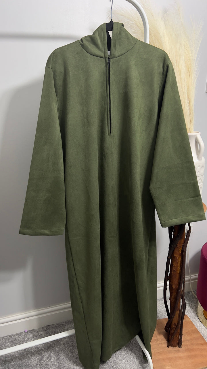 Premium Hooded Suede Thobe Khaki Green - Jiah