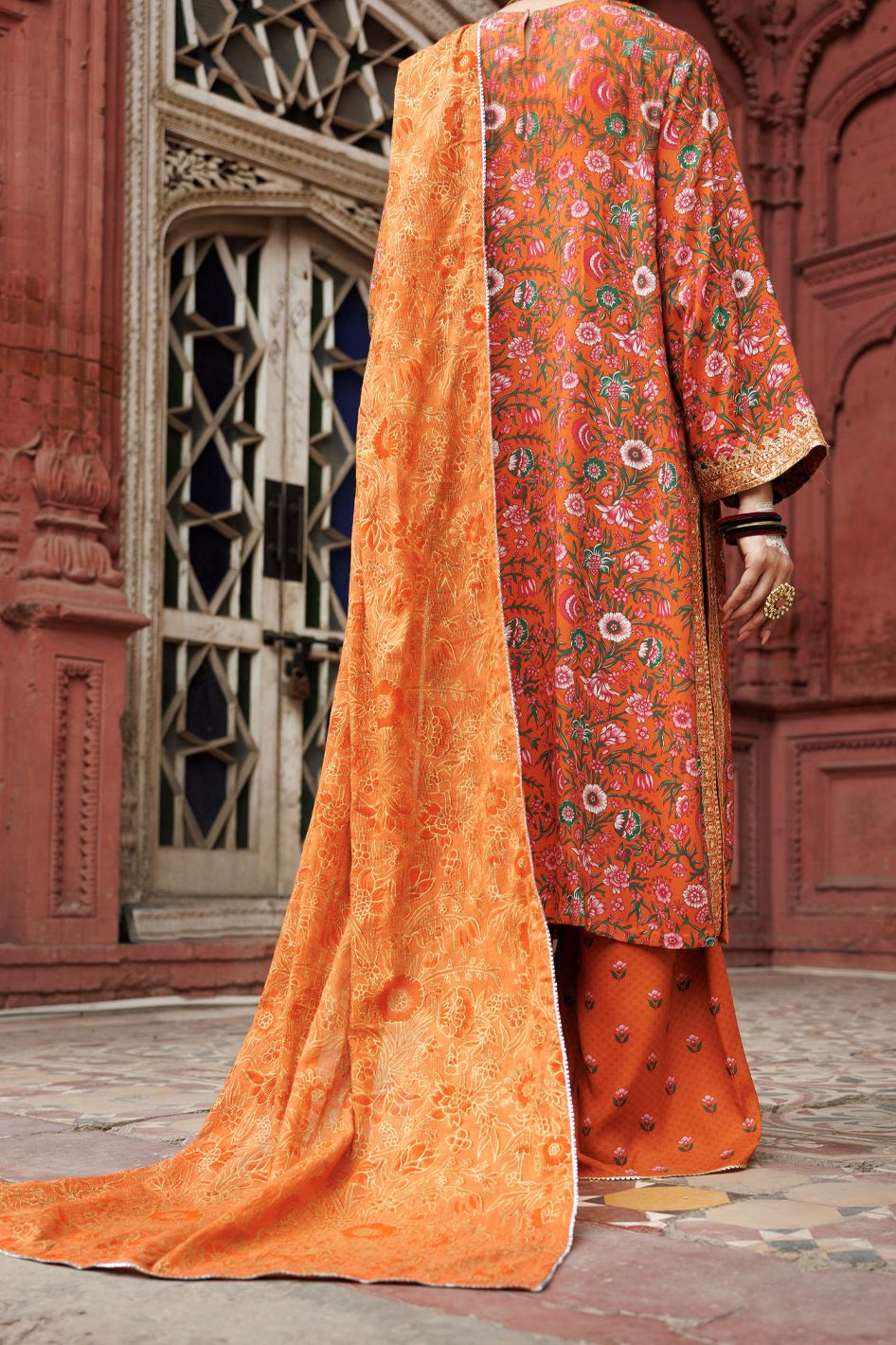 Dobby Orange Stitched Suit - Almirah