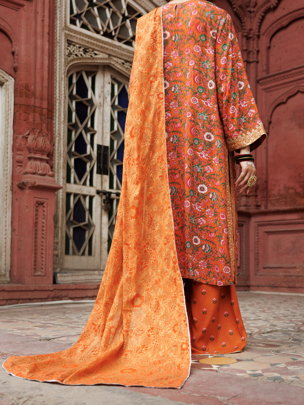 Dobby Orange Stitched Suit - Almirah