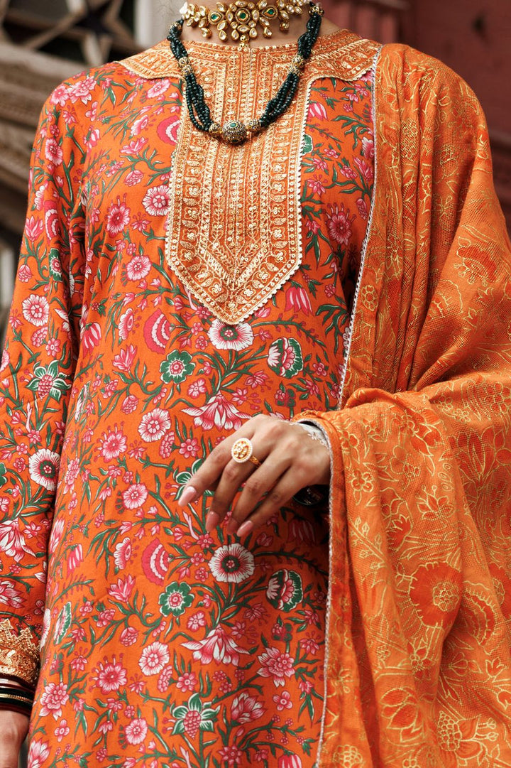 Dobby Orange Stitched Suit - Almirah