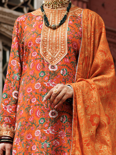 Dobby Orange Stitched Suit - Almirah