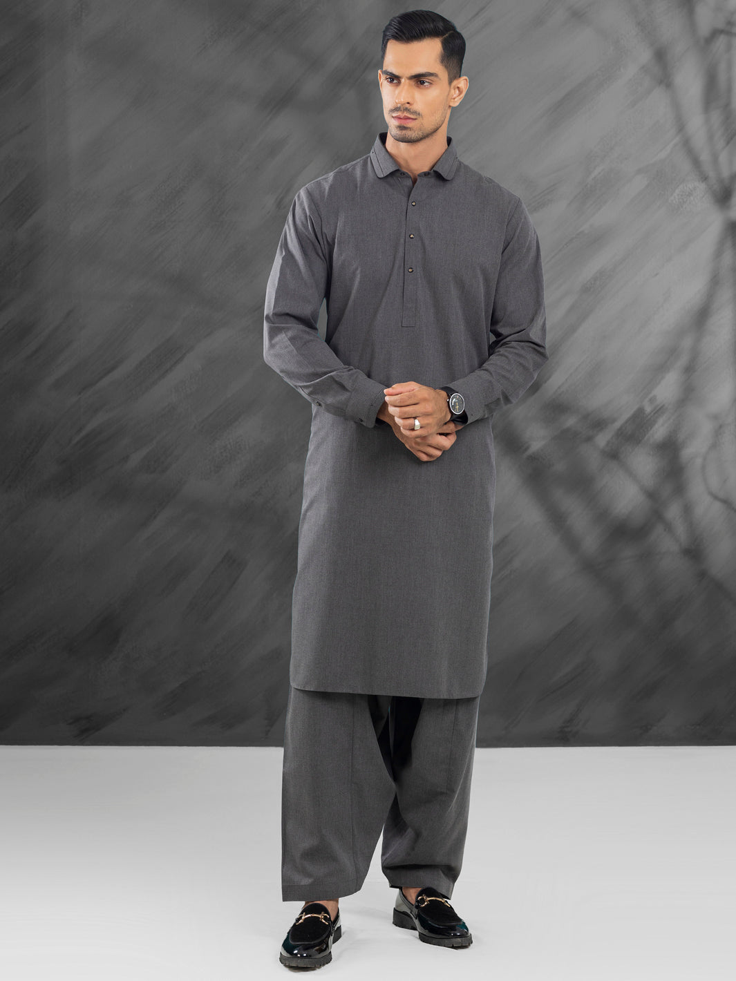 Blended Charcoal Grey Shalwar Kameez - Wasim Akram by Almirah