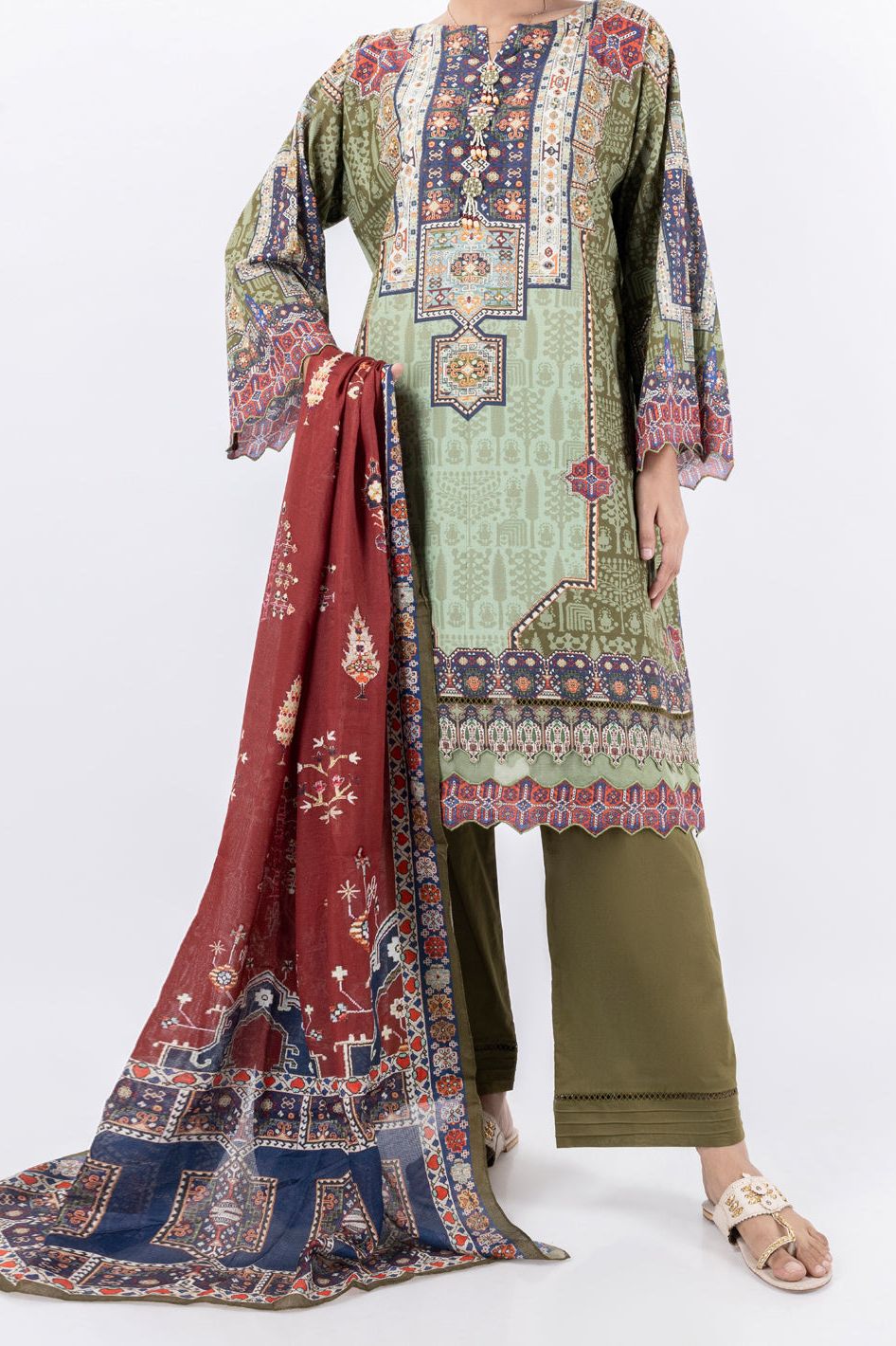 Cambric Green Unstitched Suit - Almirah