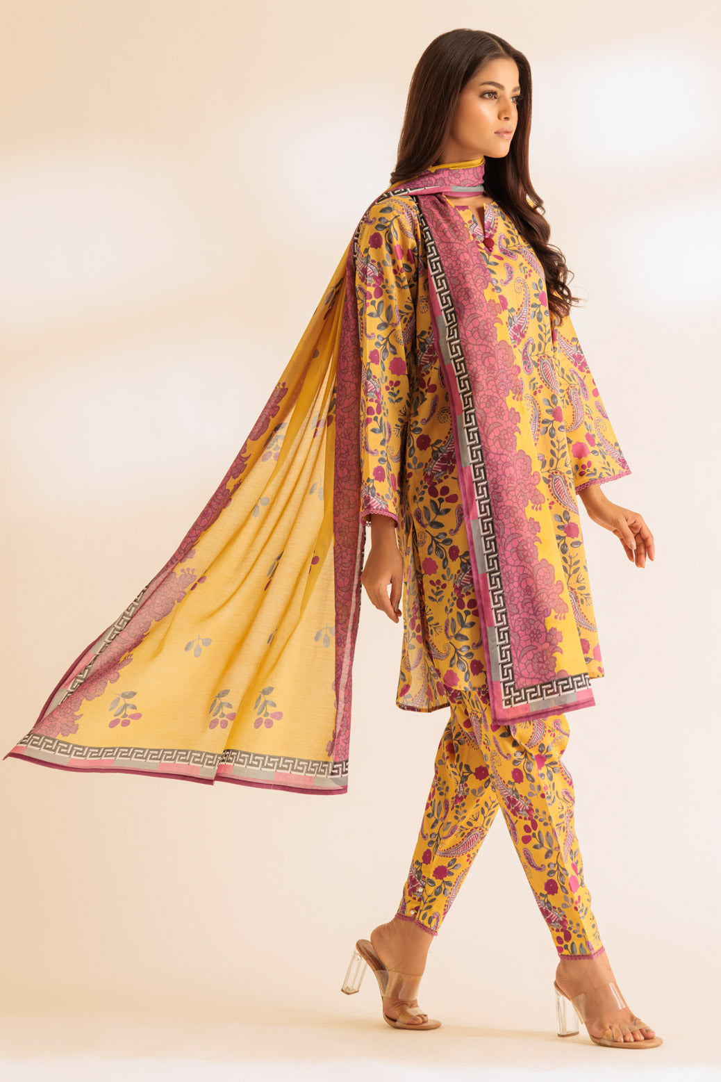 Lawn Yellow Stitched Suit - Bonanza