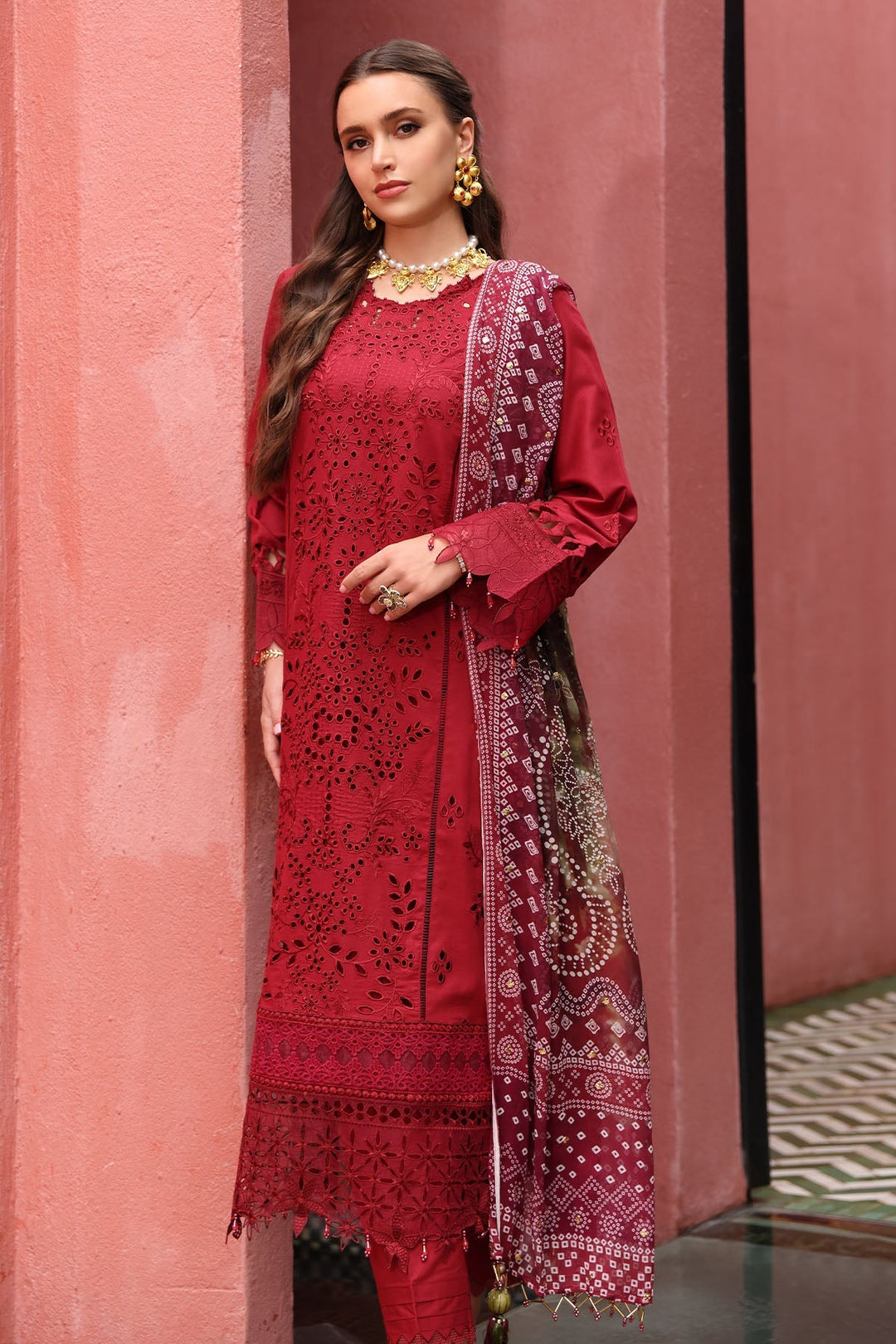 Lawn Red Stitched Suit - Nureh