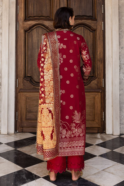 Embroidered Lawn Jacquard Maroon Stitched Suit - Nureh