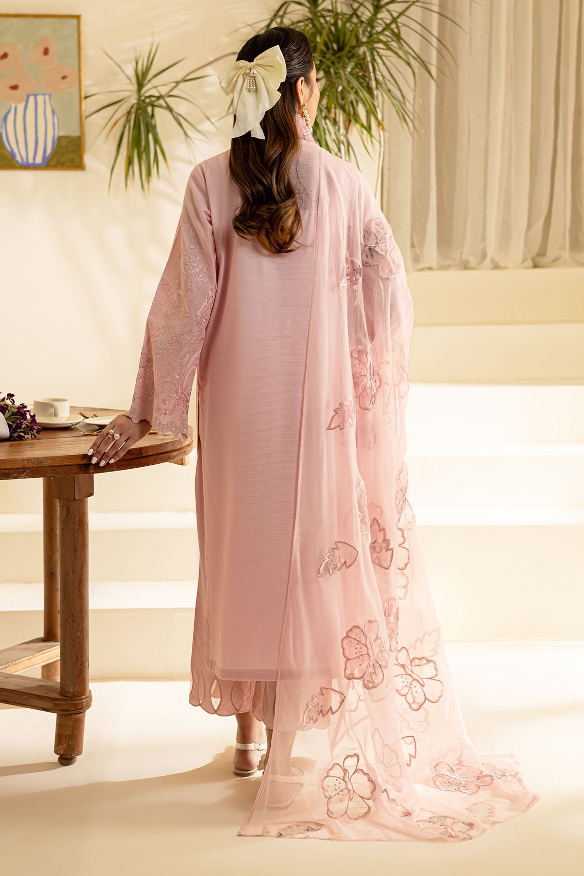 Dorya Lawn Peach Stitched Suit - Nureh