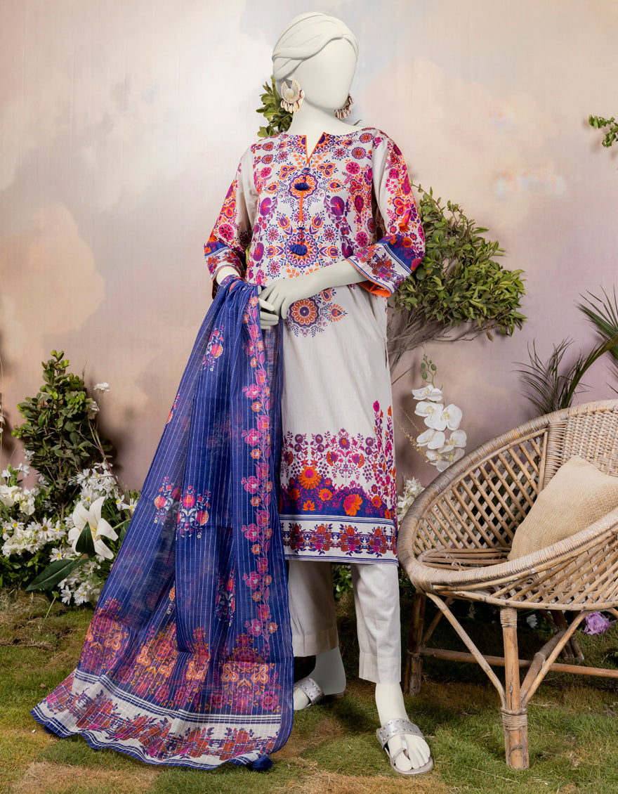 Lawn Off White Stitched Suit - J. Junaid Jamshed