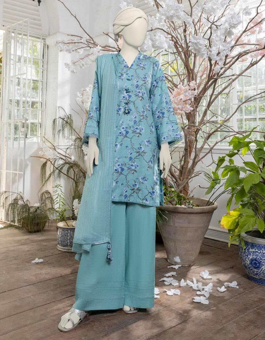 Jacquard Blue Unstitched Suit - J. Junaid Jamshed