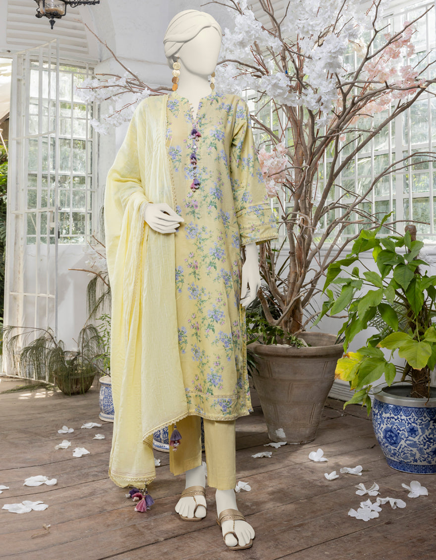 Jacquard Yellow Unstitched Suit - J. Junaid Jamshed