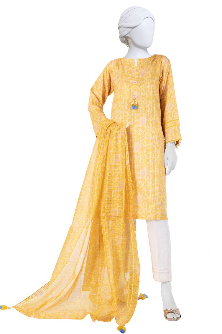Cambric Yellow Unstitched Suit - J. Junaid Jamshed