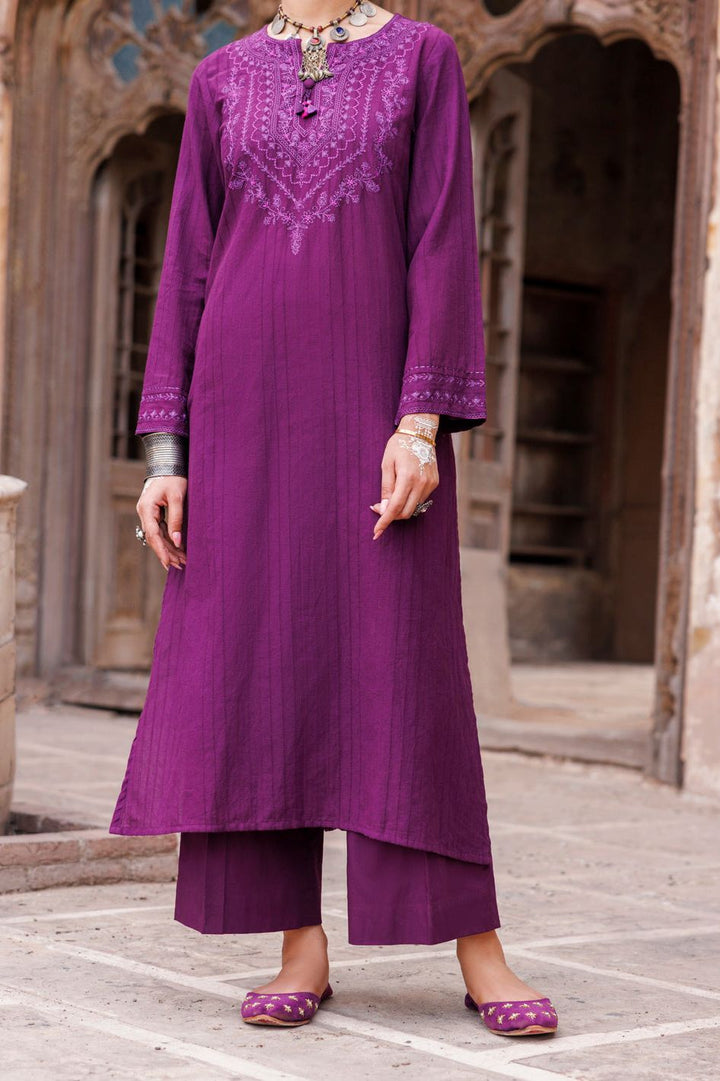 Dobby Strip Purple Kurti- Almirah