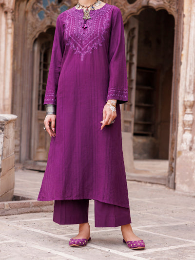 Dobby Strip Purple Kurti- Almirah