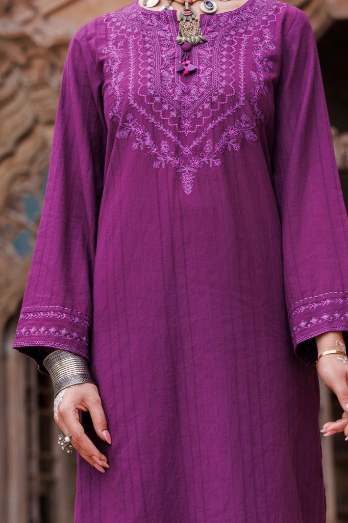 Dobby Strip Purple Kurti- Almirah