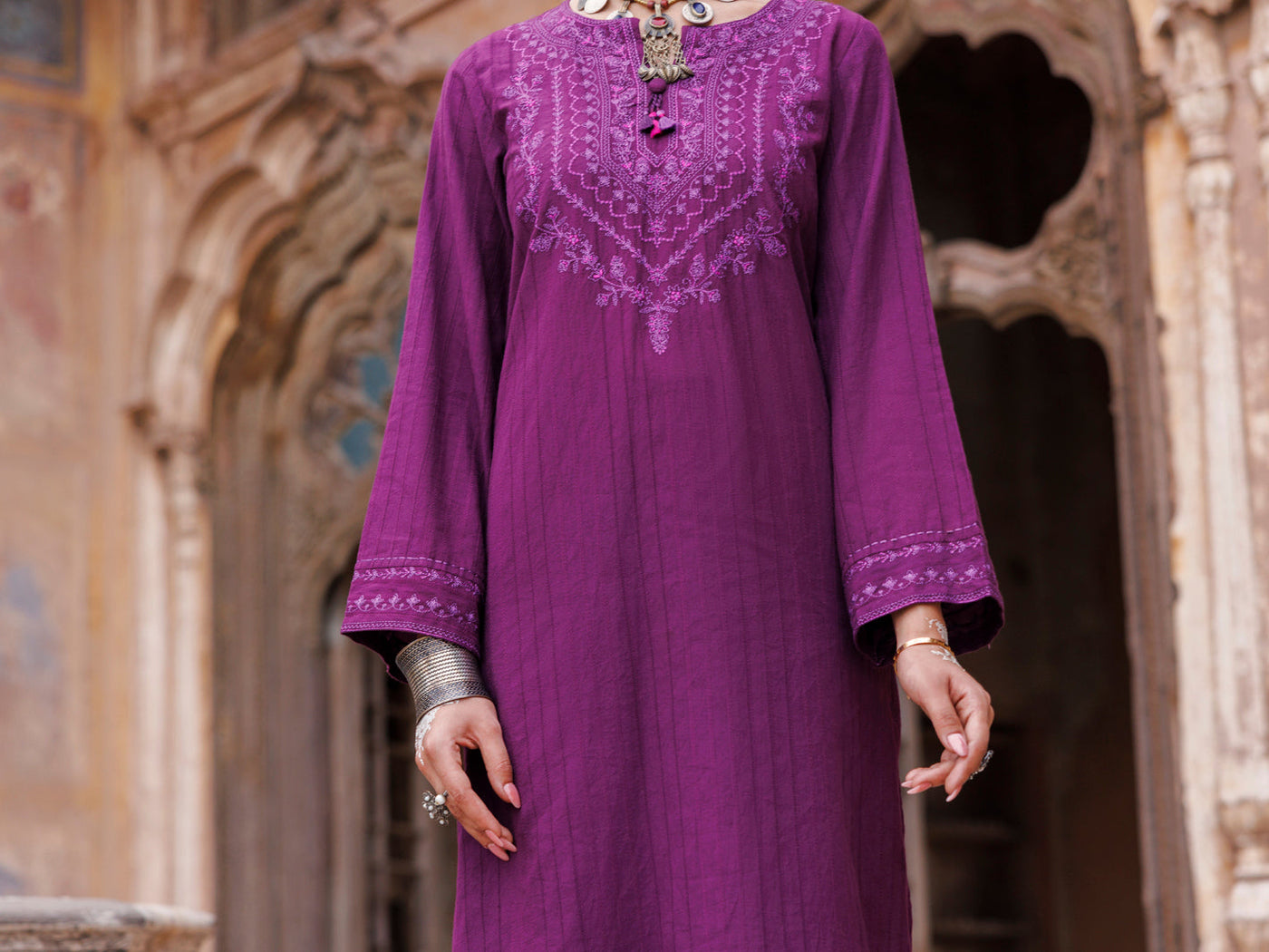 Dobby Strip Purple Kurti- Almirah