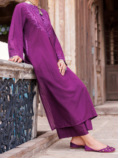 Dobby Strip Purple Kurti- Almirah