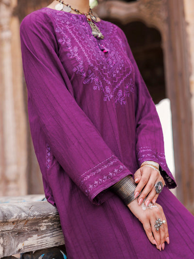 Dobby Strip Purple Kurti- Almirah