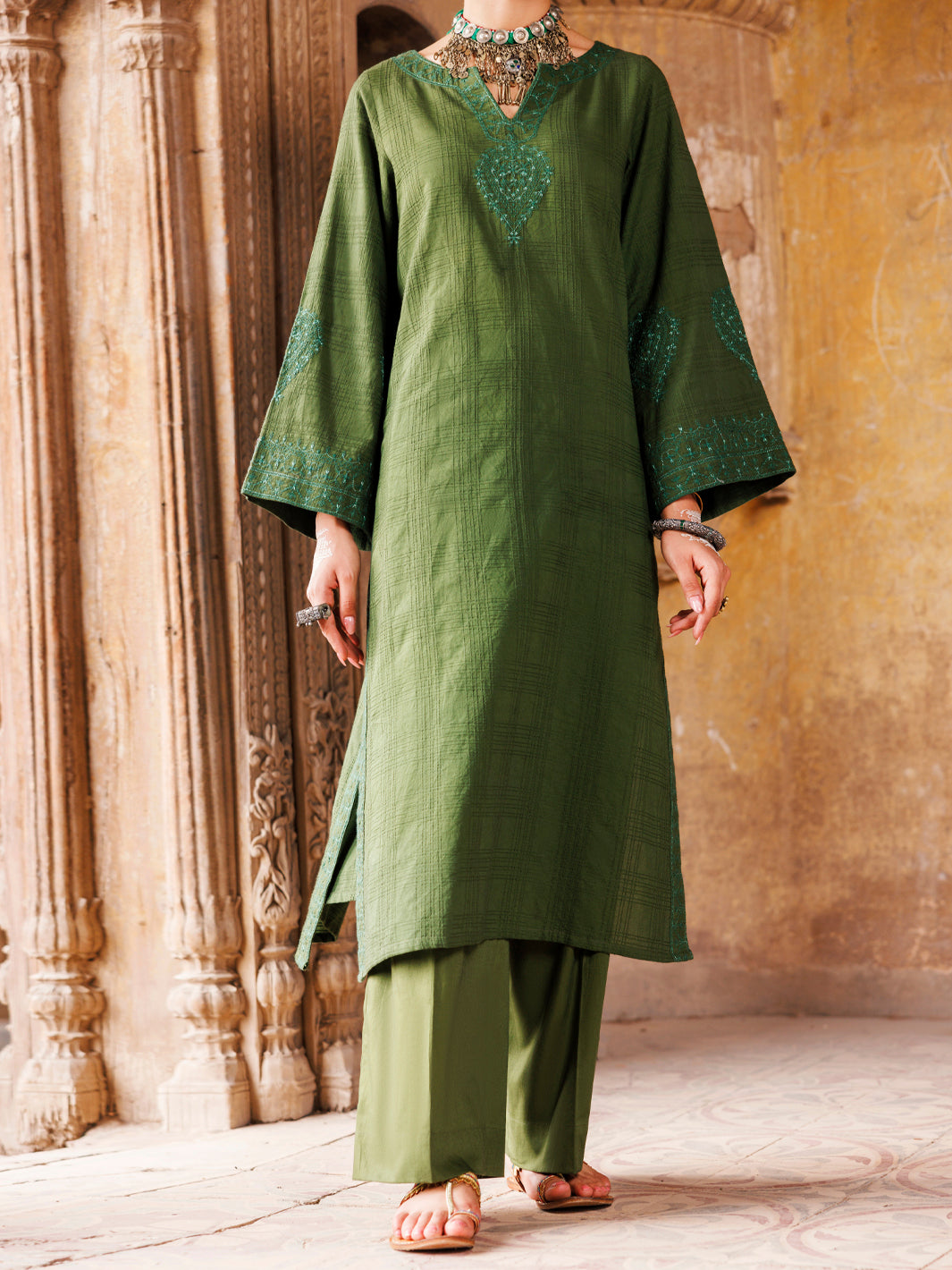 Dobby Mehndi Green Kurti- Almirah