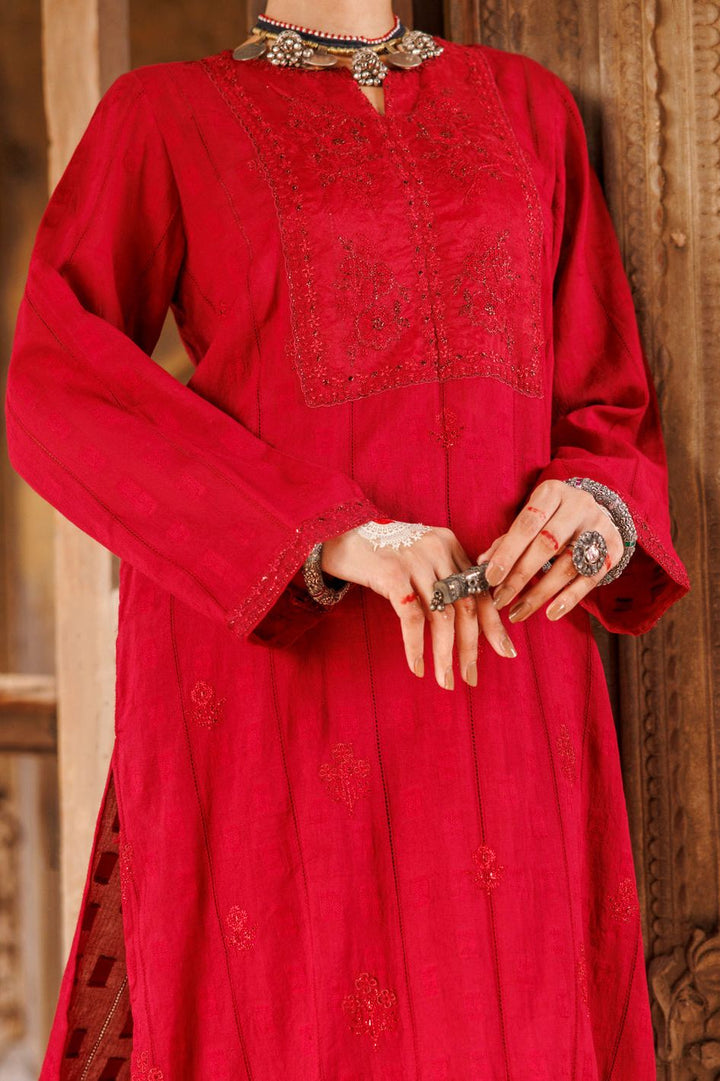 Lino Kara Red Kurti- Almirah