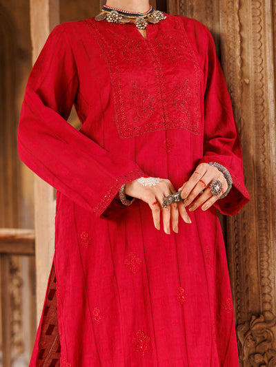 Lino Kara Red Kurti- Almirah