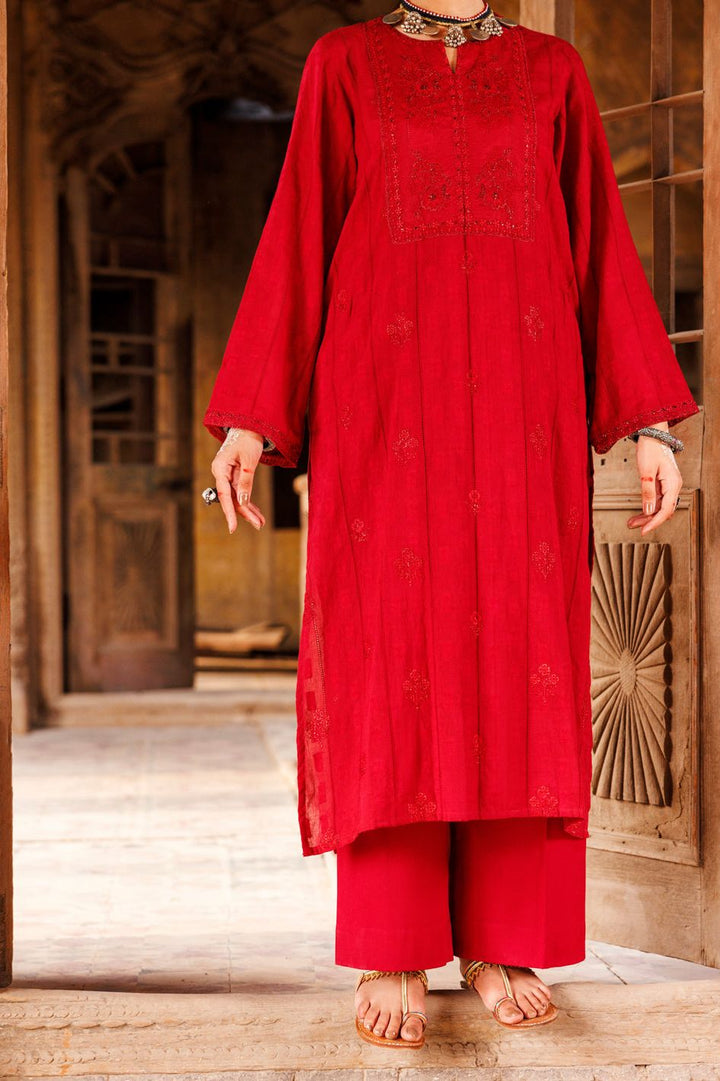 Lino Kara Red Kurti- Almirah