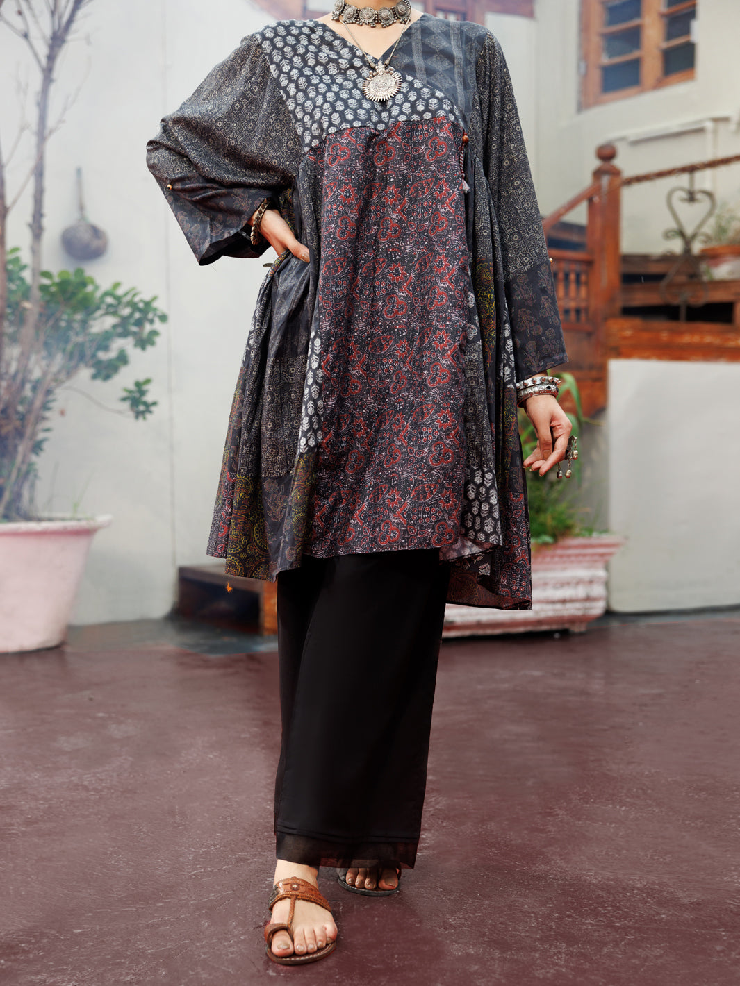 Cambric Digital Black Kurti - Almirah