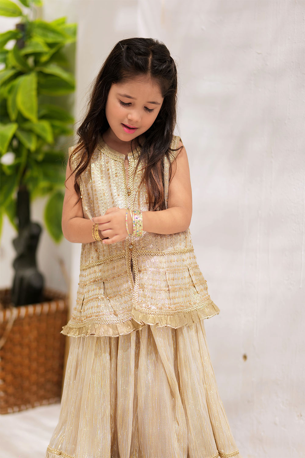 Banarsi Shimmer & Organza Tissue Fawn & Gold Stitched Suit - Senorita