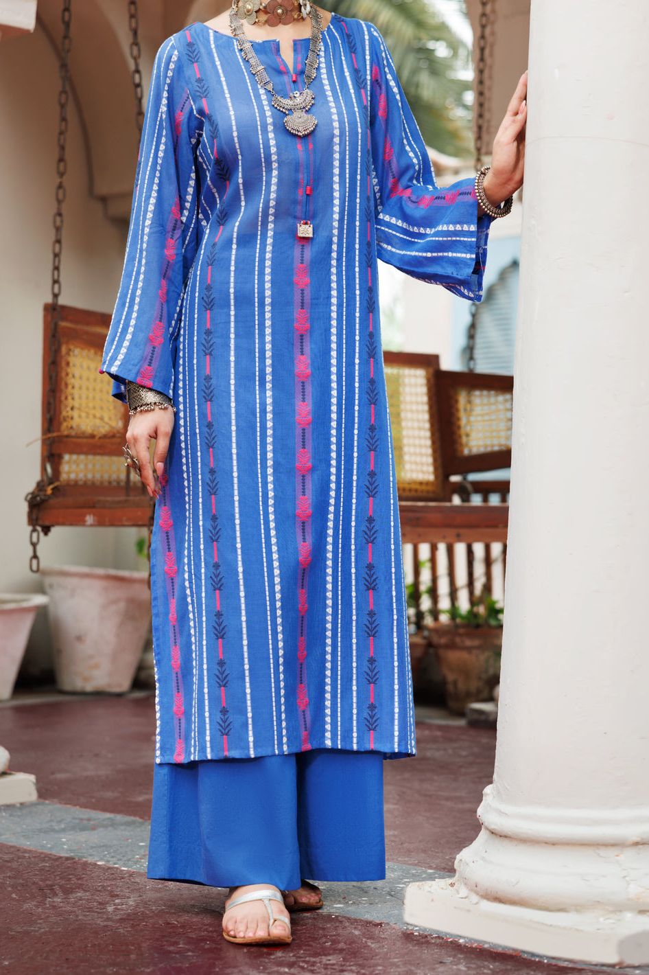 Yarn Dyed Blue Kurti - Almirah