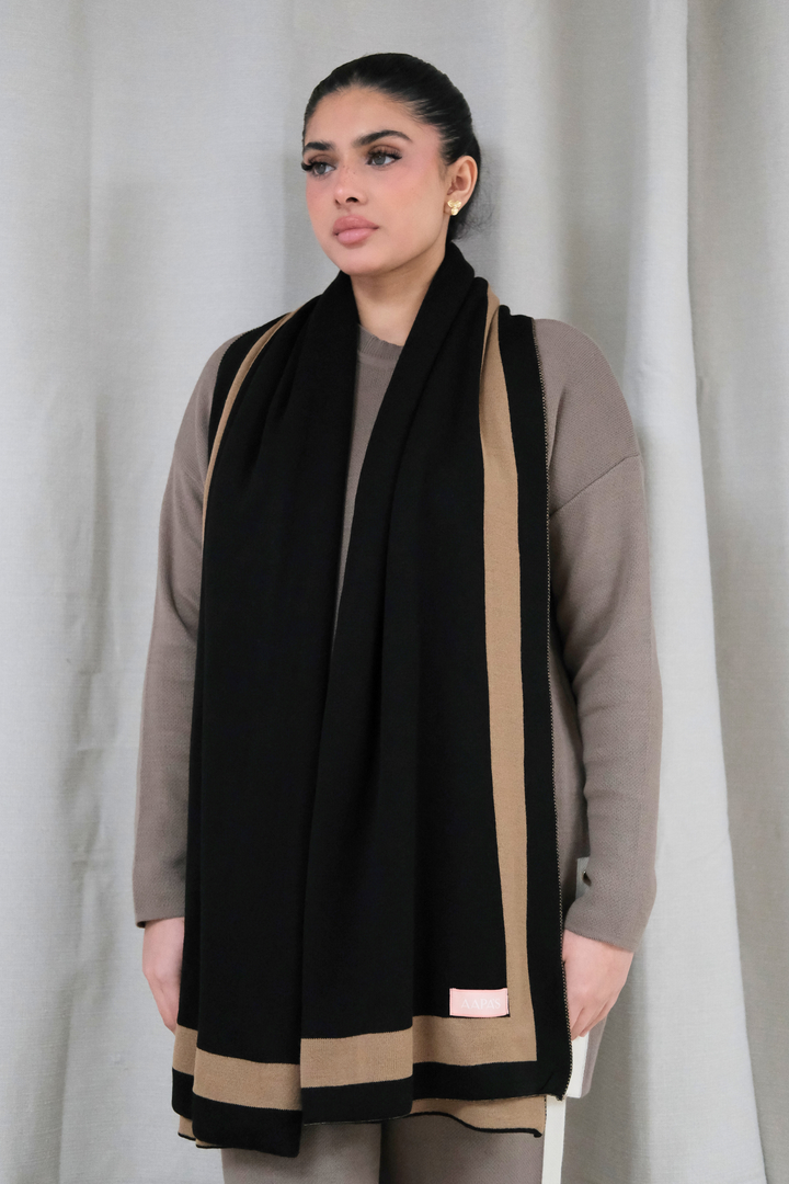 Knitted Draped Black Shawl