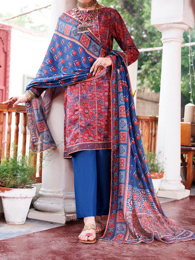 Cambric Maroon Stitched Suit - Almirah