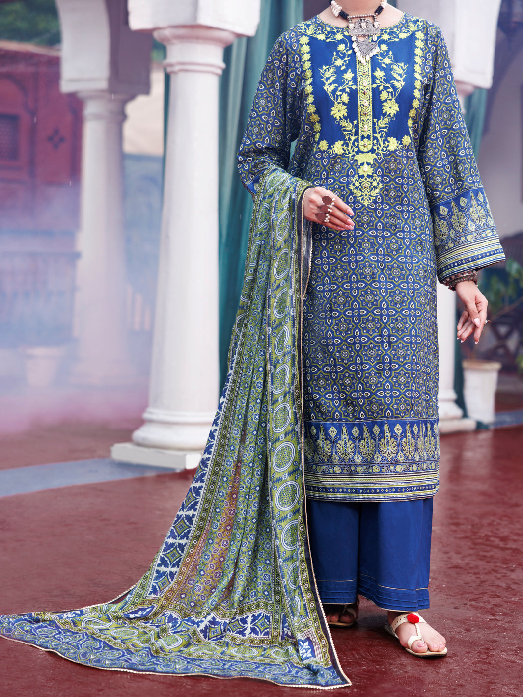 Cambric Blue Unstitched Suit - Almirah