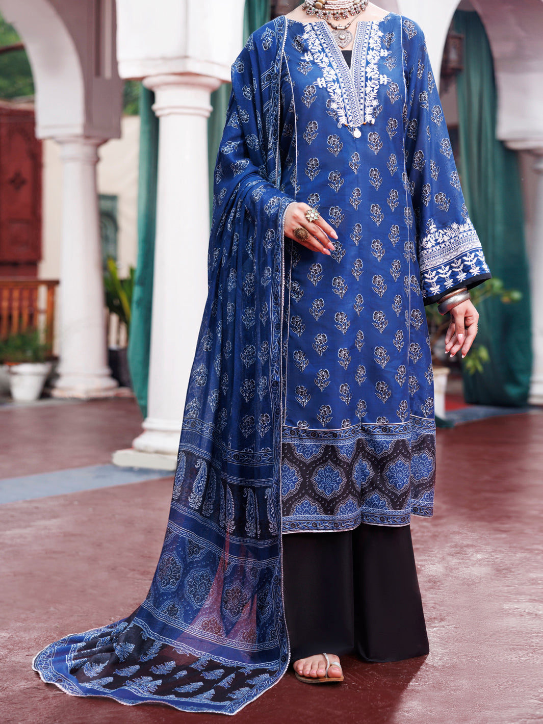 Cambric Blue Unstitched Suit - Almirah