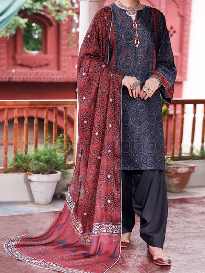 Cambric Black Stitched Suit - Almirah