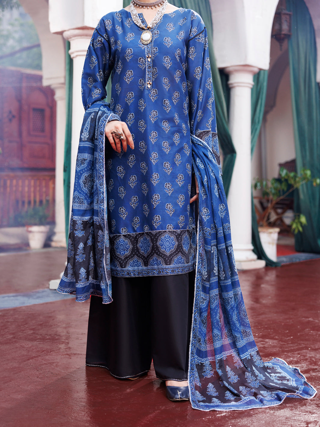 Cambric Blue Stitched Suit - Almirah