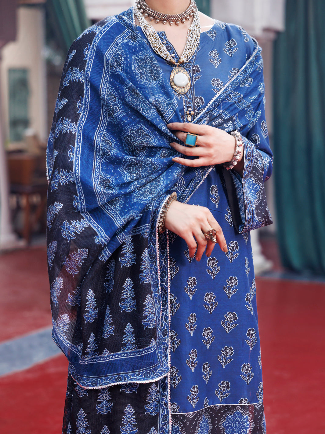 Cambric Blue Stitched Suit - Almirah