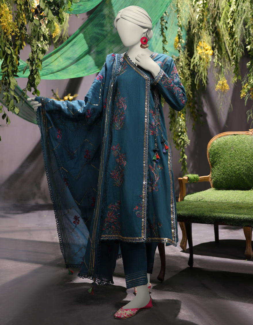 Jacquard Green Unstitched Suit - J. Junaid Jamshed