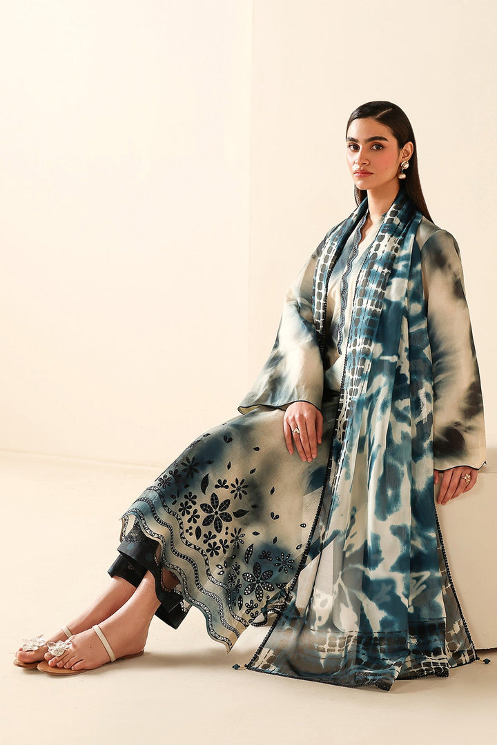 Embroidered Lawn Ink Blue Stitched Suit - Jazmin