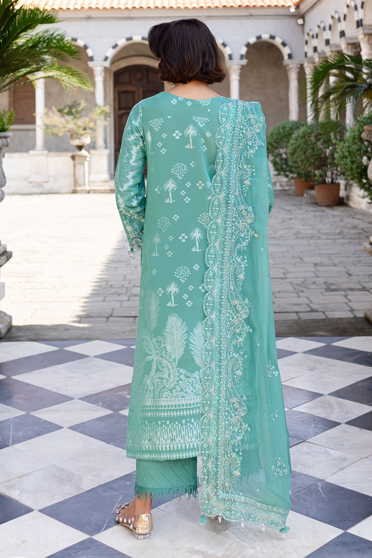 Embroidered Lawn Jacquard Light Green Stitched Suit - Nureh