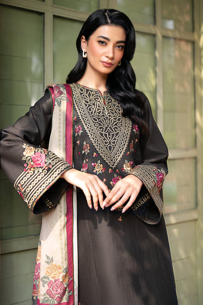 Embroidered Khaddar Dark Brown Stitched Suit - Jazmin