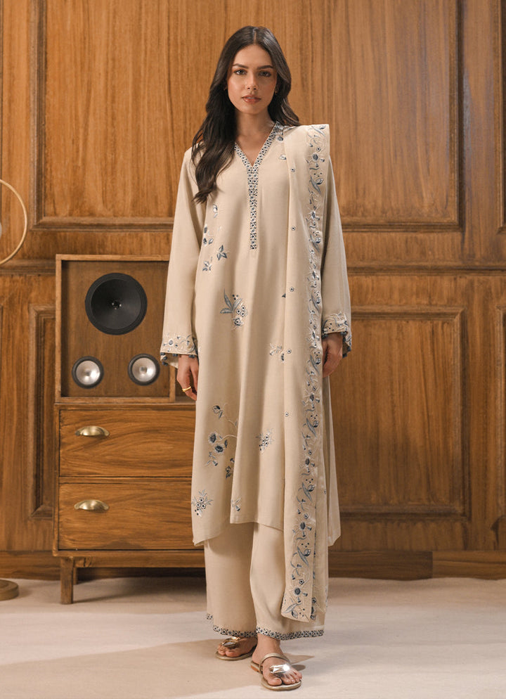 Twill Viscose Ivory Stitched Suit - Image