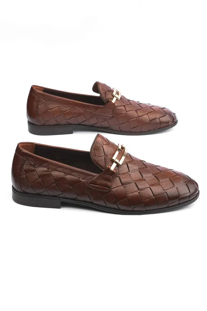 Leather Formal Brown Shoes - Logo