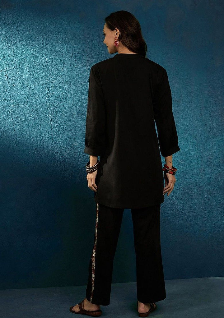 Embroidered Black Stitched Suit - Indya