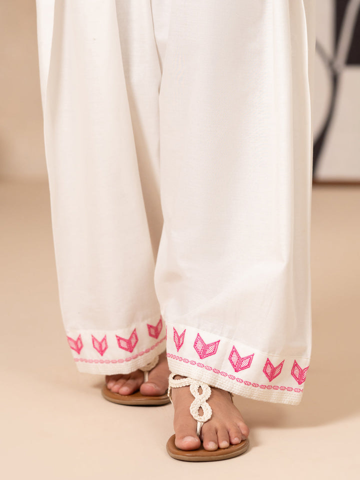 Cotton Cambric Off White Trousers - Almirah