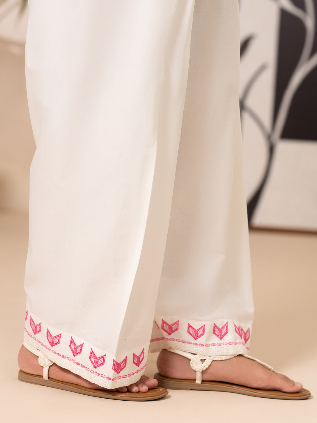 Cotton Cambric Off White Trousers - Almirah