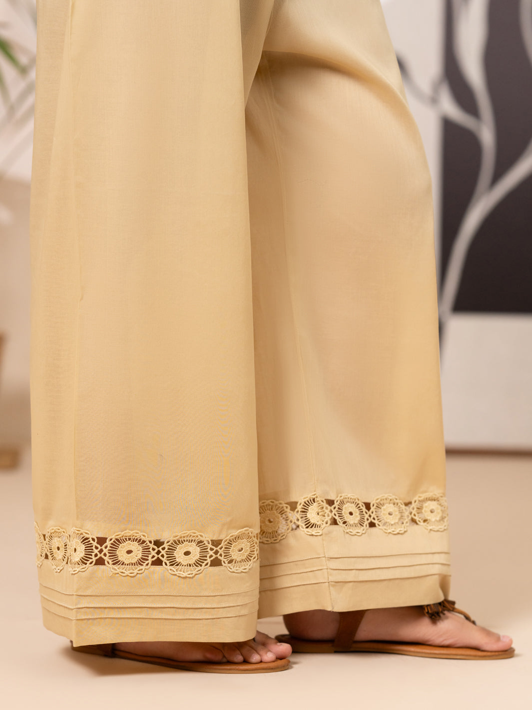 Cotton Lawn Beige Trousers - Almirah